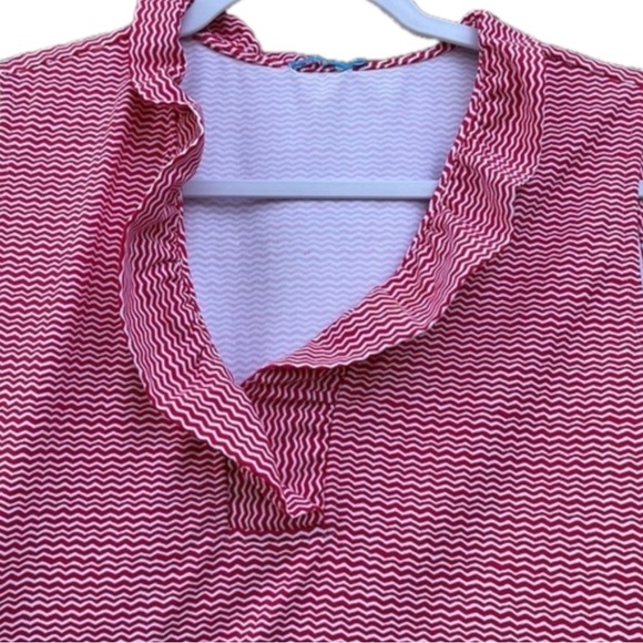 J. McLaughlin Red & White Ruffle Neck Sleeveless stretch Top – Size XL - Picture 3 of 6